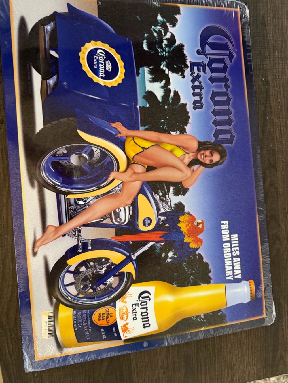 Corona Yellow and Blue Pinup Motorcycle Wall Art